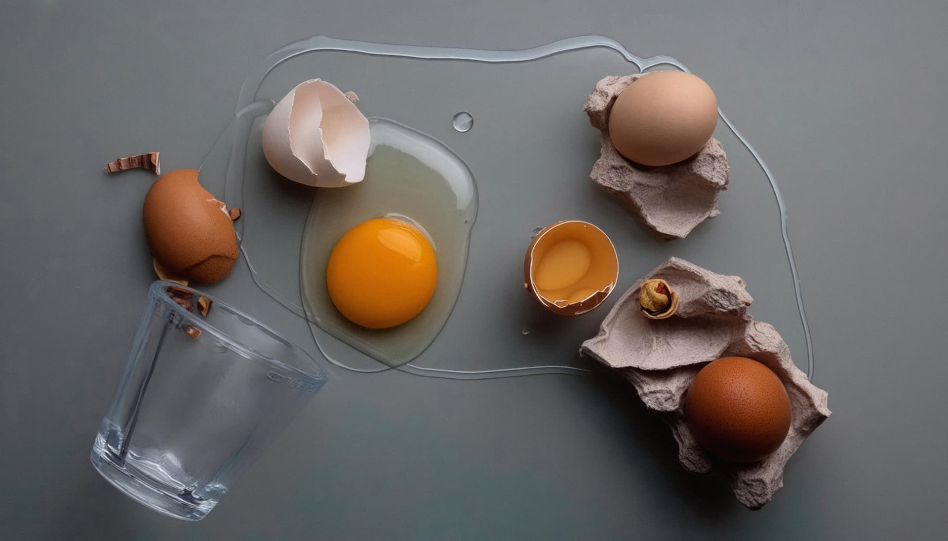 Cracked egg still life